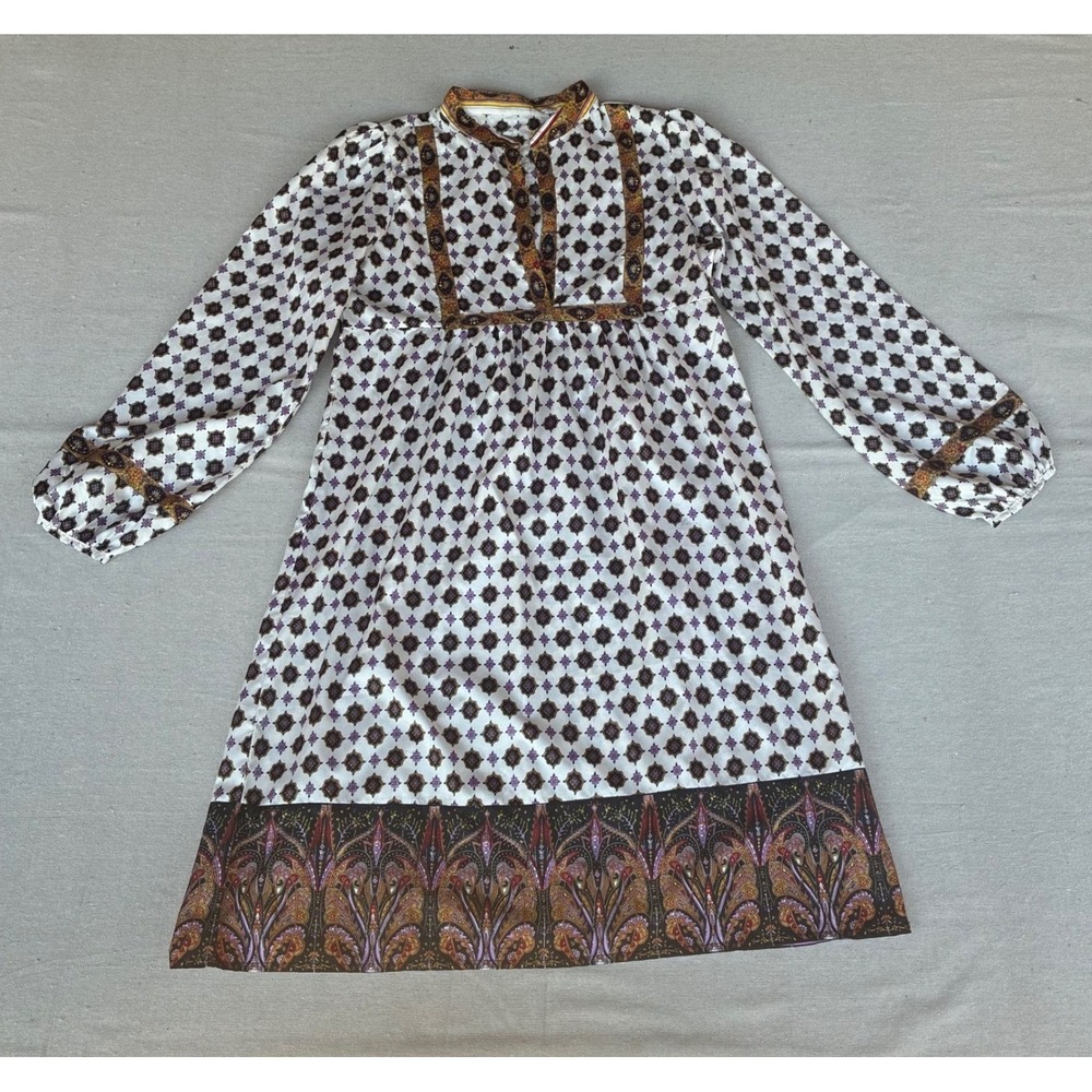 Boho Peasant Dress Womens Size 38 Paisley Geometric Whimsical Hippie Mini - Picture 10 of 10